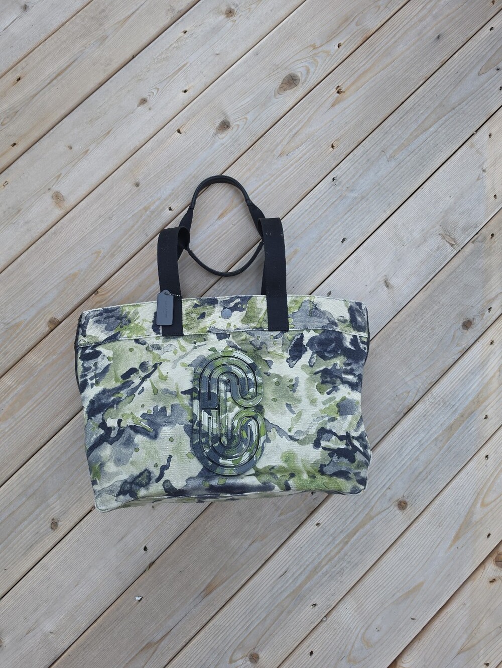 Coach Men's Watercolor Camo Canvas Leather Carryall Tote